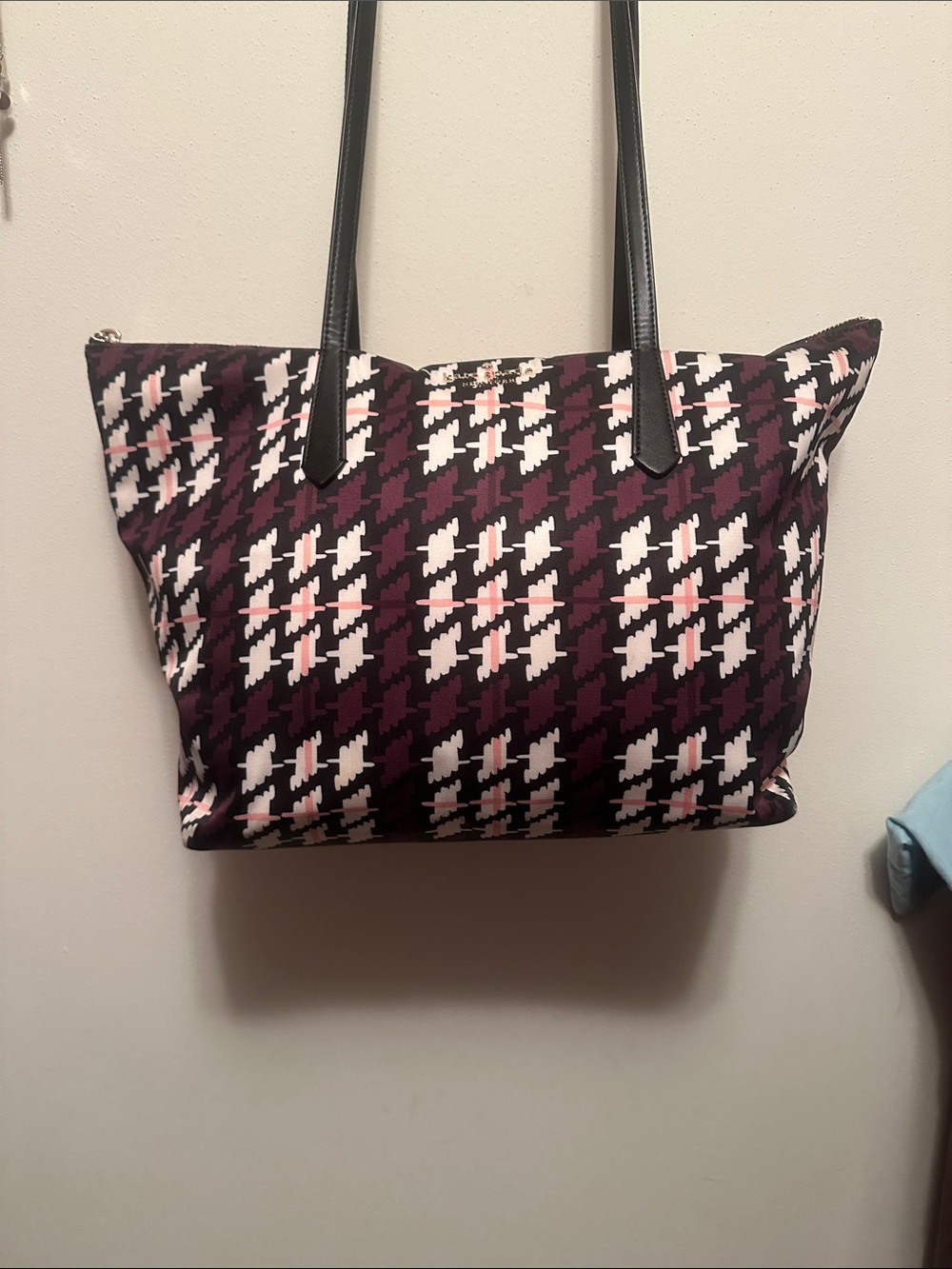 kate spade Plum, Black & White Houndstooth Tote